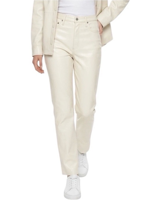 Frame Denim Pants - FRAME Womens Pants Size 32 Ivory Bone Faux Leather Straight Jean New